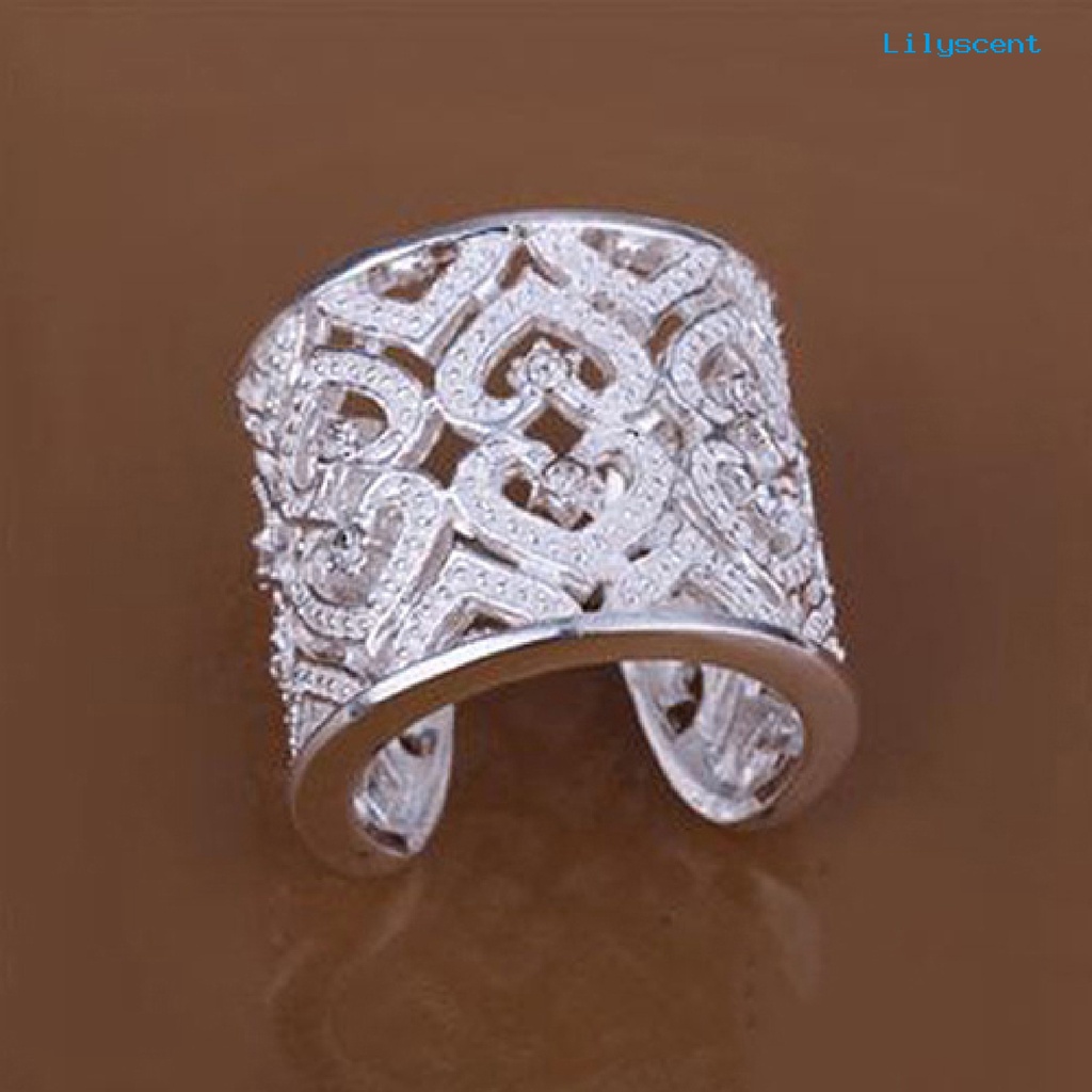 [LS] Cincin Jari Hollow Adjustable Berlian Imitasi Tiny Open Hearts Ring Untuk Kehidupan Sehari-Hari