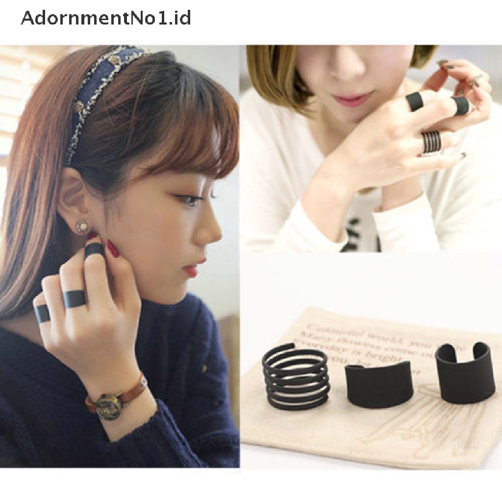 [AdornmentNo1] 3pcs Set Cincin Hitam Tumpuk Polos Diatas Knuckle Ring Open Band Midi Rings [ID]