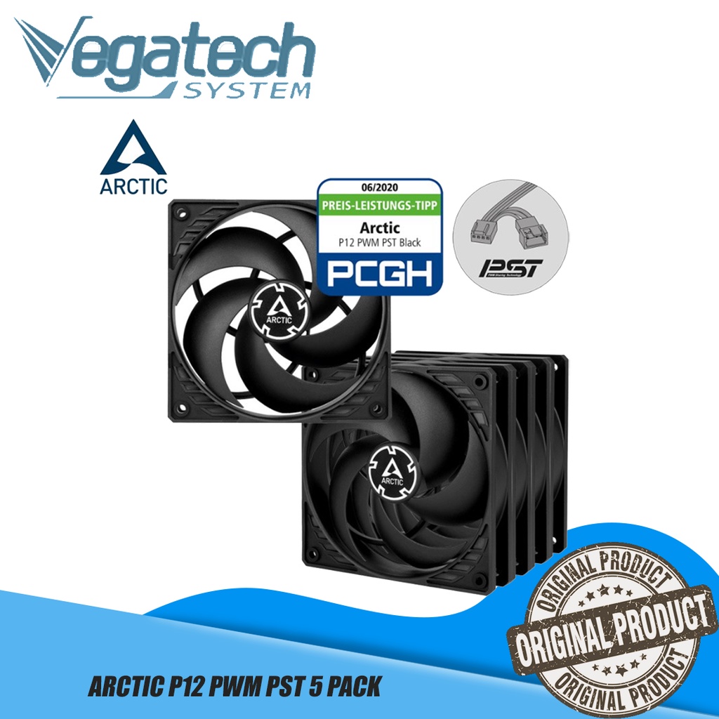 ARCTIC P12 PWM PST - Black - 5pcs Value Pack - 120mm 12cm