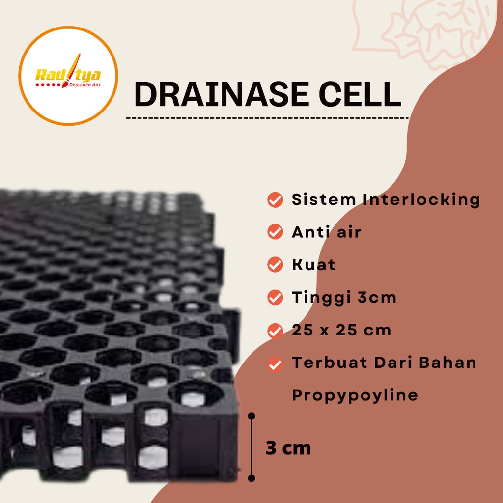Alas Rumput Sintetis Drainase Cell Ukuran 25 x 25