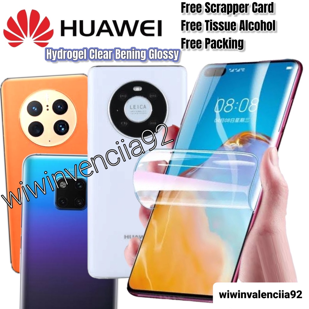 Hydrogel CUSTOM Huawei MATE 50 50Pro 40 40Pro+ 40 PRO 30 30Pro 20 Hidrogel TPU Clear-Bening/Glossy/Bluelight Glosy/Blue Light Matte/Anti Glare-Minyak-Mate Doff/Anti SPY Privacy-TPU Film Lapisan Liquid Glass nano-Black-Hitam/Full Cover Coveragel -NFC 5G 4G