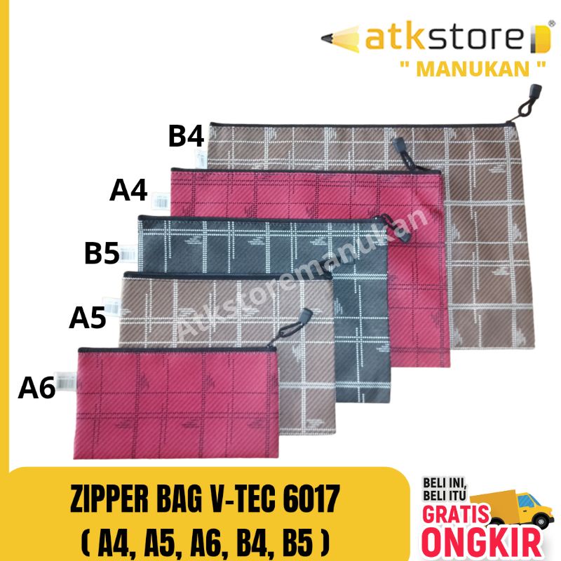 

Zipper Bag V-Tec 6017 ( A5 A4 A6 B4 B5 )/ Pouch makeup / tempat pensil / wadah serbaguna