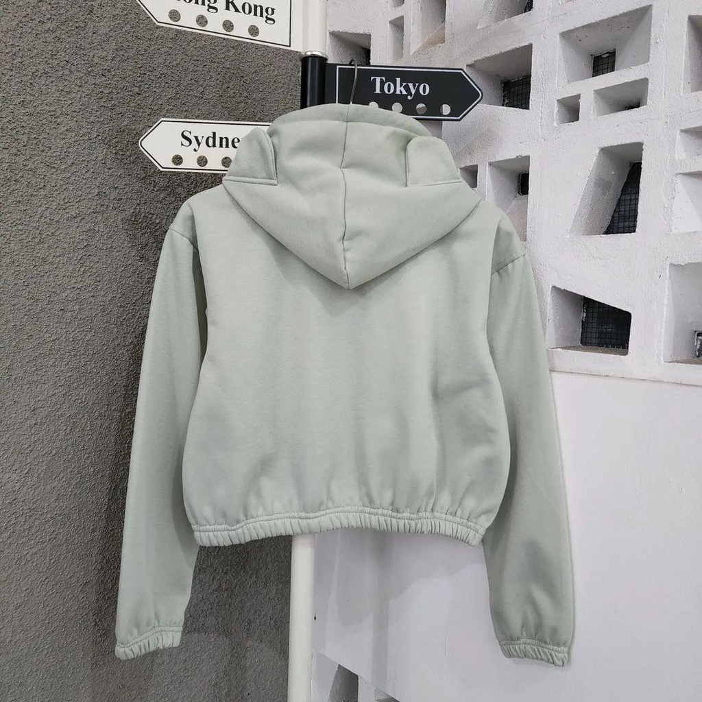 Hoodie sweater wanita CUTE EAR CROP jaket kuping beruang