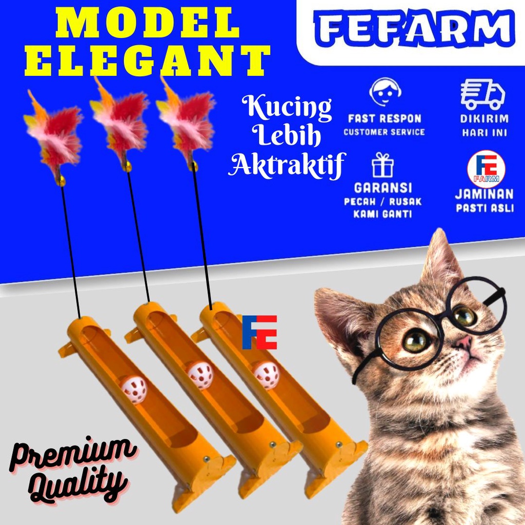 Mainan Kucing Interaktif Play Toy Tongkat Bucket Silinter Bola Lonceng Bulu Extra Deluxe FEFARM