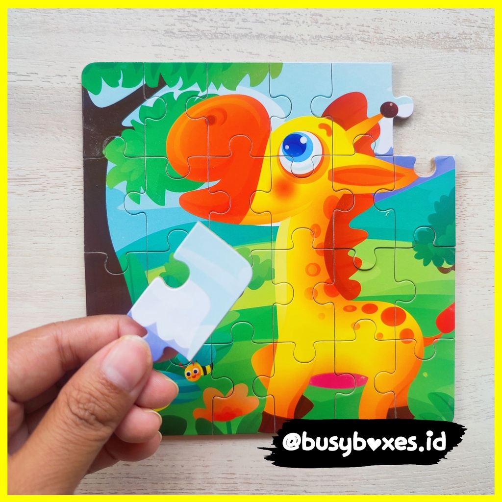 Busyboxes.id Mainan anak edukasi anak 1 2 3 tahun laki laki perempuan mainan edukasi Montessori puzzle jigsaw 3d kayu hewan binatang seri - jerapah