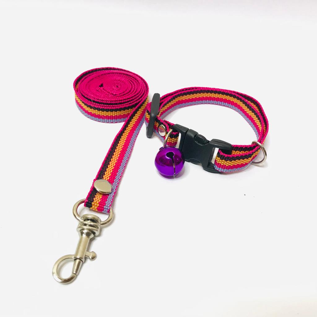 Paket Tali Tuntun &amp; Kalung Kucing Motif Stripe Lonceng 14mm