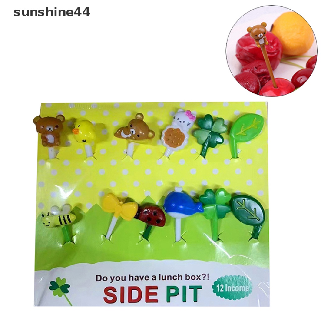 Sunshine 12Pcs Garpu Buah Food Grade Plastik Mini Kartun Anak Kue Buah Tusuk Gigi Bento Lunch Bento Aksesoris Dekorasi Pesta.