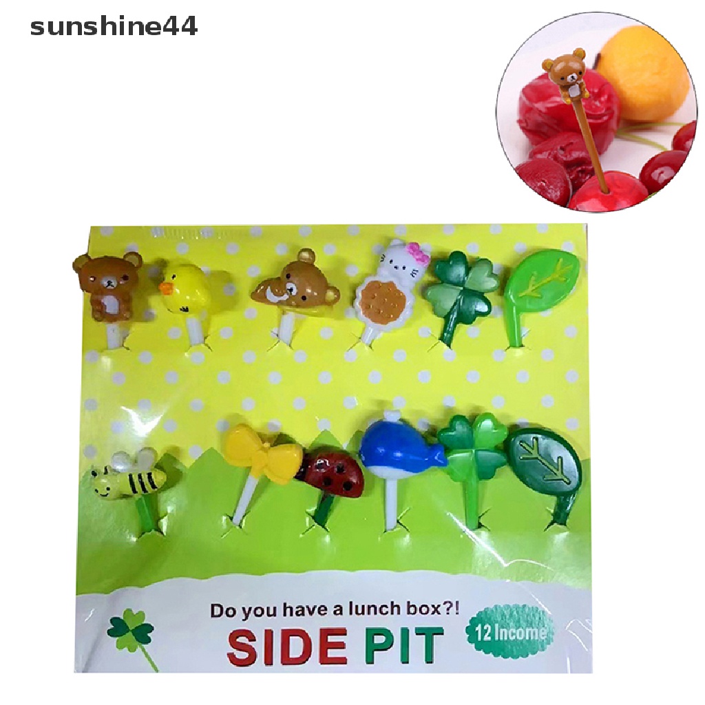 Sunshine 12Pcs Garpu Buah Food Grade Plastik Mini Kartun Anak Kue Buah Tusuk Gigi Bento Lunch Bento Aksesoris Dekorasi Pesta.