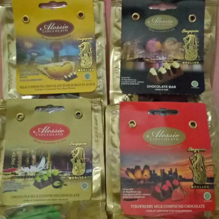 

#Sale ー Alessio 75gr Merlion Dolye Pack Durian Strawberry Greentea White Topping Milk Chocolate ♪