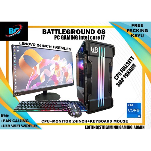 Pc Gaming core i7 2600 ram 16 gb vga gtx 750 ddr 4 ssd 512gbhdd 1tera monitor 24 in fullset rakitan paket komputer desktop lengkap