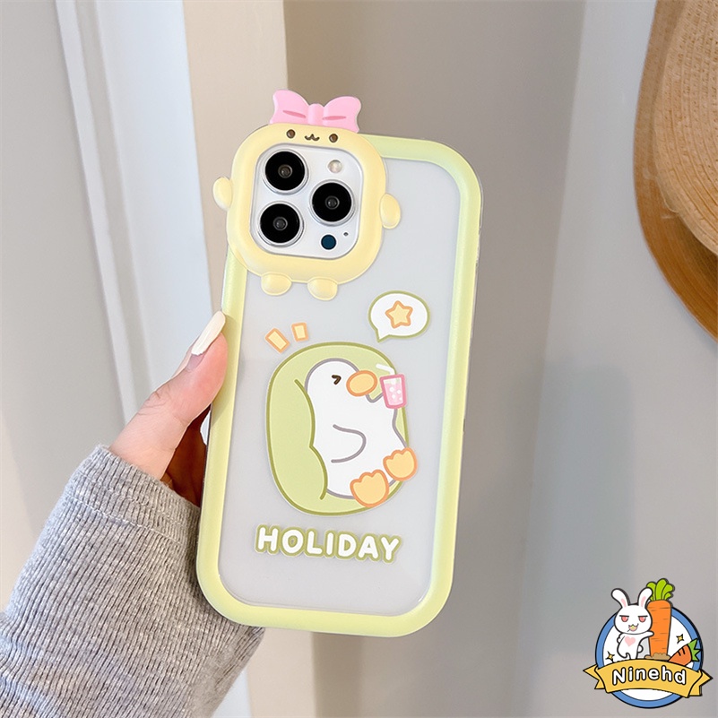 IPHONE Casing Kompatibel Untuk Iphone14 13 12 11 Pro Max X Xr Xs Max7 8 6 6s Plus Se2020Sarung Telepon Bebek Lucu Lensa Monster Kecil Shockproof Bening Silikon Soft Case Cover Pelindung