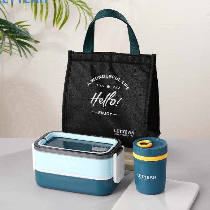 Letyeah Lunch Box Set /1600Ml Kotak Makan 2 Tingkat Anti Bocor Dengan Storalena