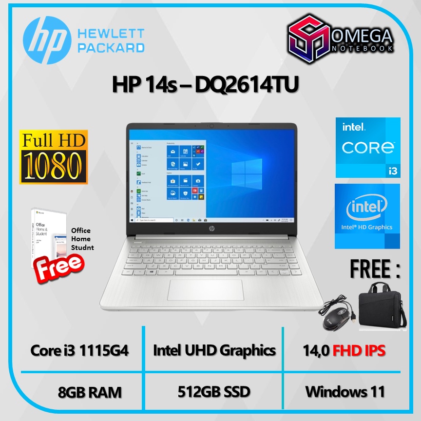 HP 14S DQ2614TU - Intel Core i3 1115G4 4GB/8GB 512GB SSD Win11+OHS 14&quot; FHD IPS BACKLIT