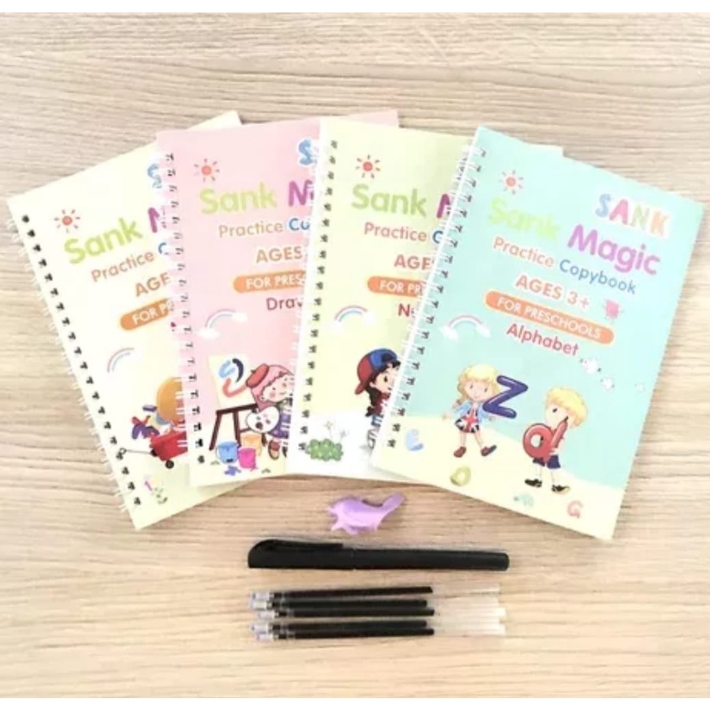 Buku Sank Magic Pratice Book 1 Set Isi 4 Buku dan Pulpen-Buku Belajar Menulis 1 Set 4 Buku+Pen+Refiil Pen-Buku Edukasi Anak Balita Magic Practice Book 1 SET ISI 4