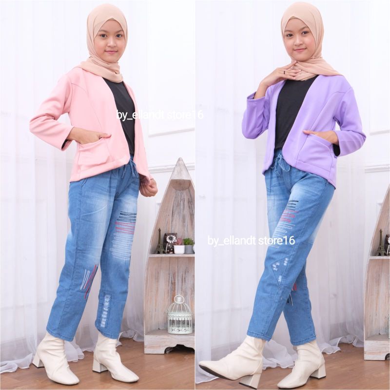 one set blazer scuba anak+celana jeans