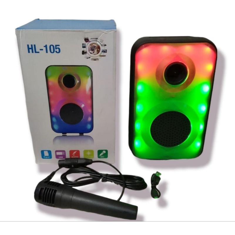 Speaker Bluetooth Free Mic Karaoke SQRS HL-105 Salon Aktif Portable  Radio Fm Wireless Speaker Lampu Disco Super Bass Led