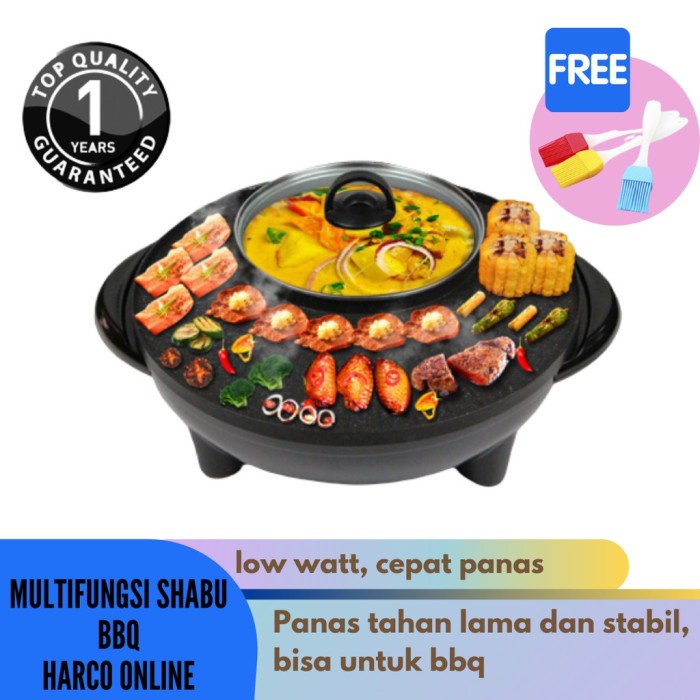 panci listrik Panci Hotpot BBQ 2in1 Elektrik 34 cm Shabu Steampot Suki Grill Listrik(X9I1) Panci Lis
