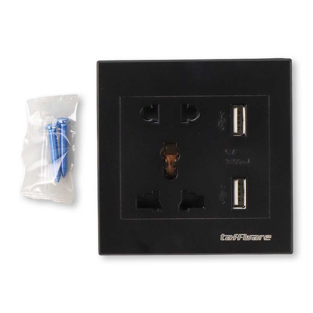 Taffware Stop Kontak Universal Wall Socket UK EU US &amp; 2 Port USB 2.1A - Y1-001