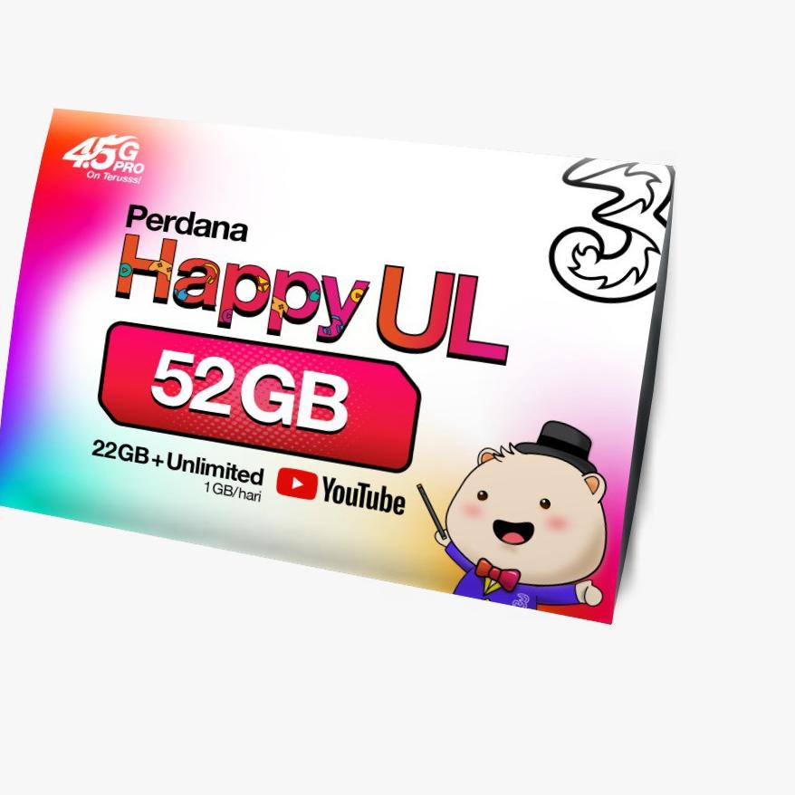 KARTU PENA KUOTA INTERNET TRI HAPPY UNLIMITED 52GB Kuota Tri Happy