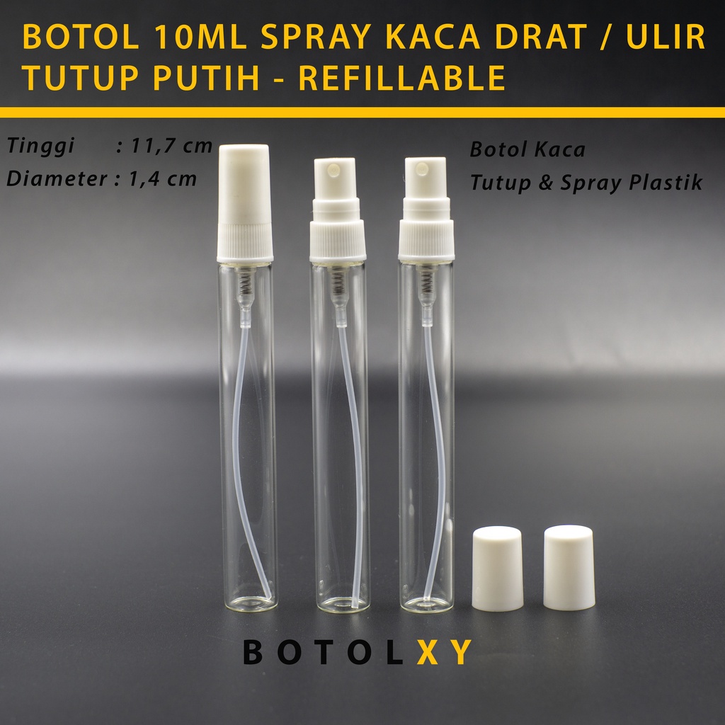 Botol Spray Kaca 10ml Refill Parfum Vial Travel Decant TUTUP PUTIH