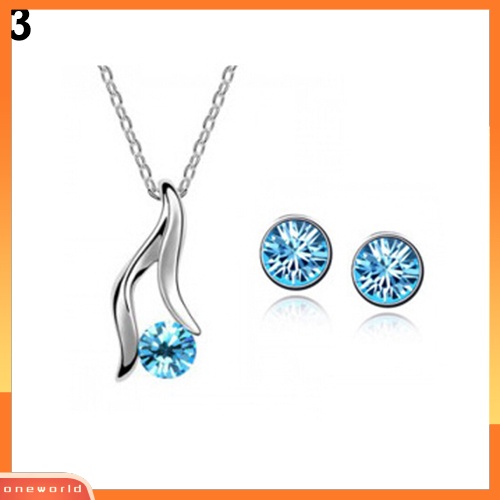 [oneworld] Set Kalung Anting Pengantin Wanita Gaya Korea Elegan Lapis Perak Berlian Imitasi