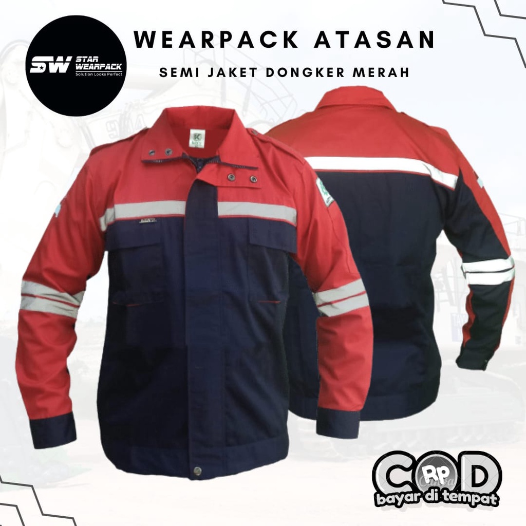 Baju Proyek Model Semi Jaket Warna Dongker Kombinasi Merah