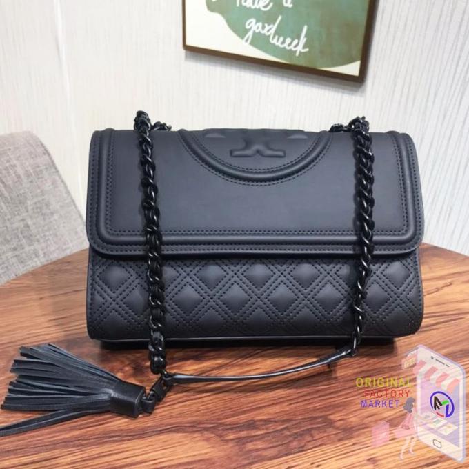 TAS TORY BURCH Fleming Black Matte Quilted Convertible Shoulder Bag