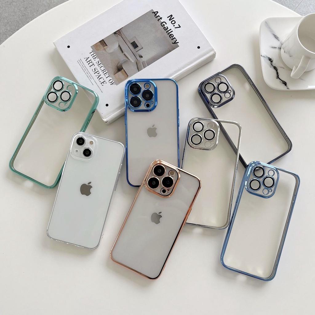 List Chrome iPhone 11 PROMAX 11 PRO 11 X XR XSMAX 8 PLUS 7 SE  Silicone Case Transparant Square EDGE + Pelindung Kamera