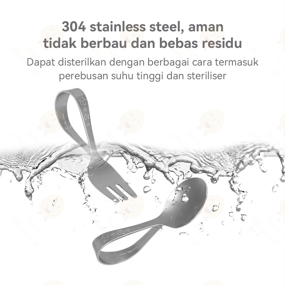 Lacoo Sendok makan bayi anak stainless sendok garpu anak training spoon made in japan