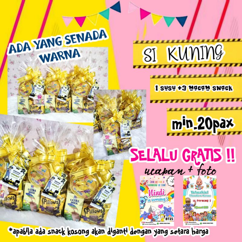 SIKUNING || mini snack ultah serba kuning || Snack ulang tahun yellow || hampers birthday custom warna || Snack ultah surabaya