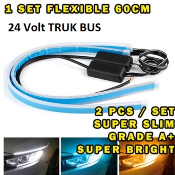 Promo Lampu DRL Running LED Alis Sein Gerak 60Cm 24V 24 Volt Bus Truk Mobil - Ice Blue 24v Berkualit