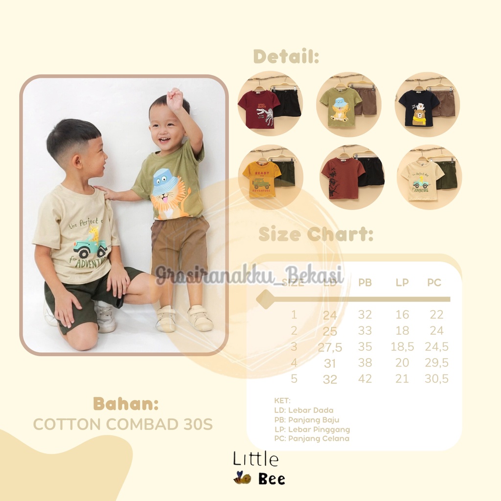 Setelan Anak Cowok Oman LittleBee Warna Cream Size 1-5 tahun