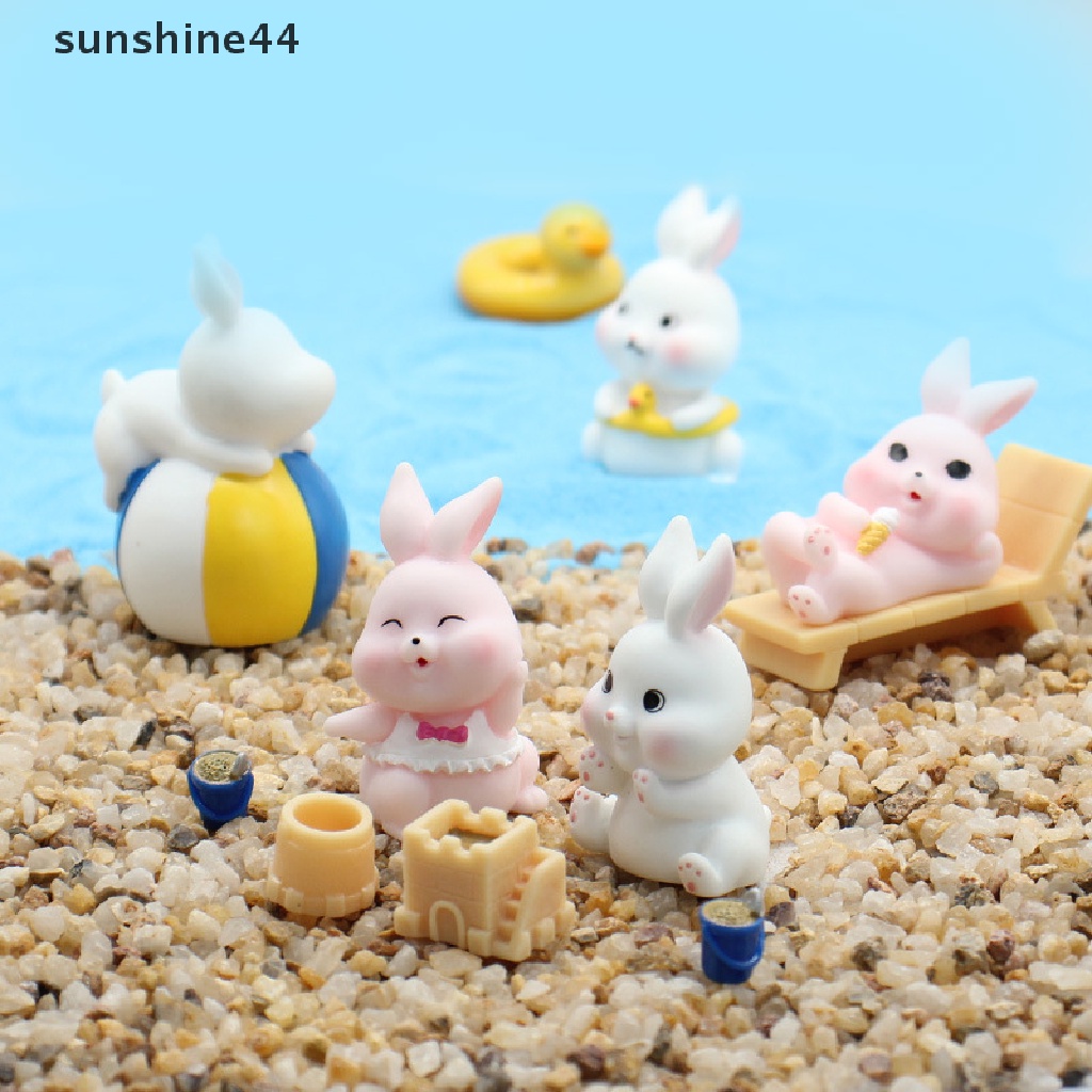 Sunshine 1Pc Lucu Kartun Pantai Kelinci Lanskap Mikro DIY Resin Berkebun Aksesoris.