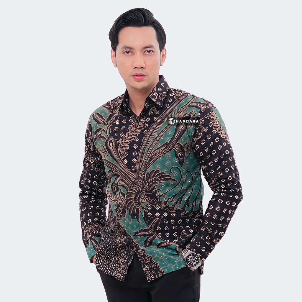 Handara Batik Pria Lengan Panjang Slim Fit Premium Truntum Turkis Turquoise HB-325