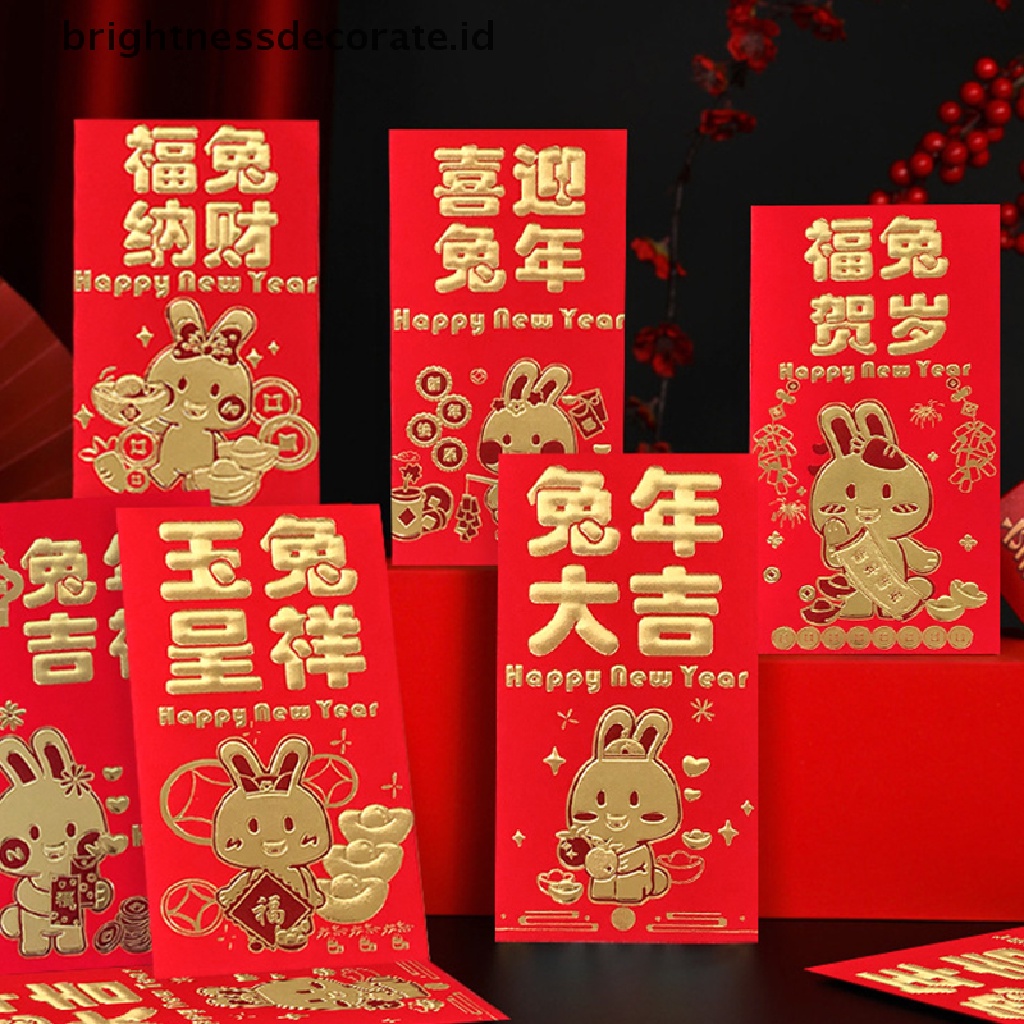 [Birth] 6pcs 2023tahun Kelinci Merah Packet Chinese Rabbit Year Festival Hongbao Bronzing Amplop Merah Uang Packing Bag Lucky Red Packets Bag [ID]