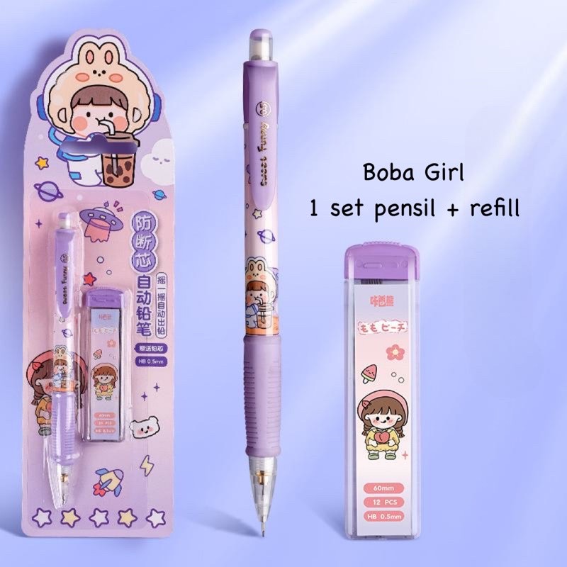 PENSIL MEKANIK SET ISI ULANG +FREE REFFIL PENCIL AESTHETIC LUCU