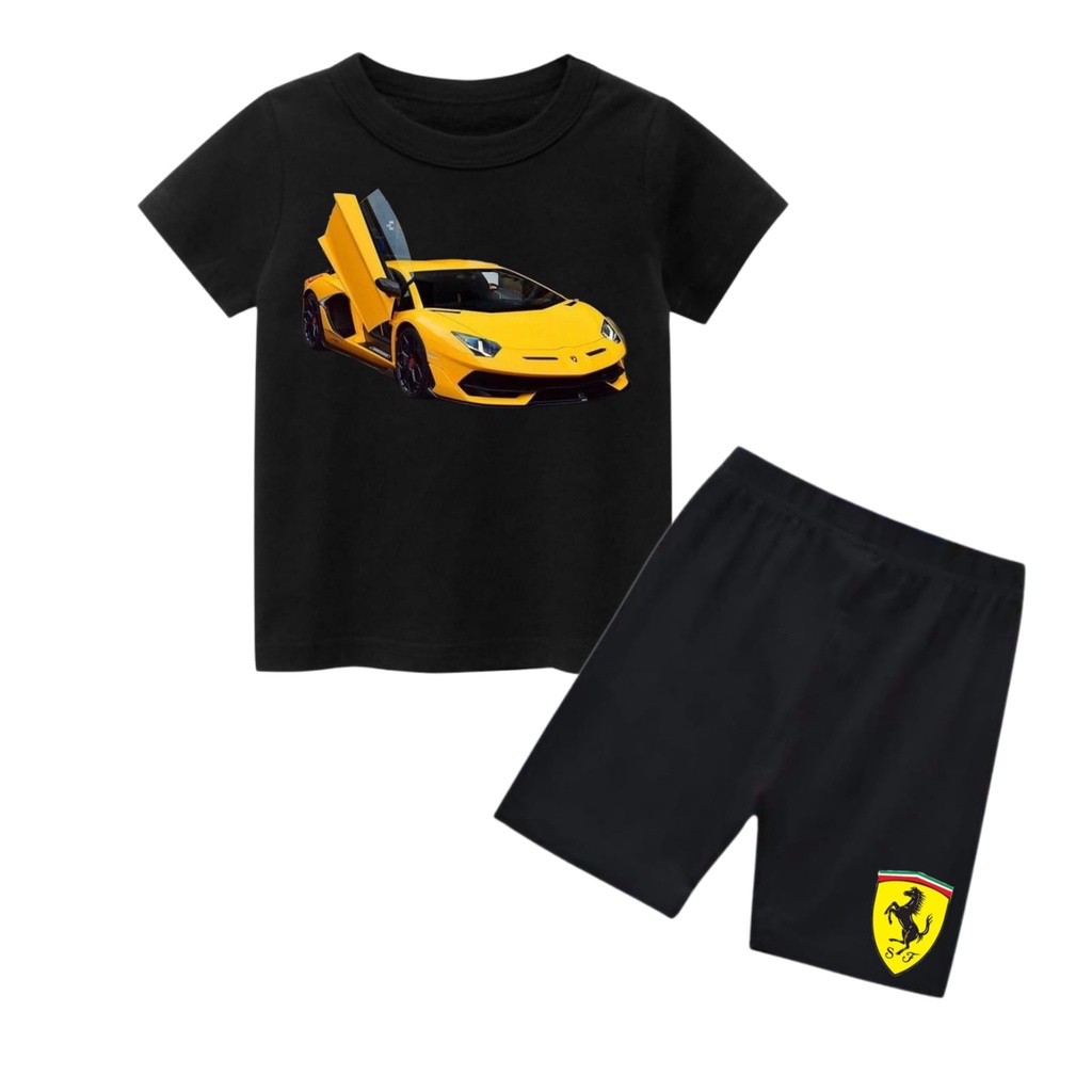 Hzl_outfit Setelan Kaos Baju Anak Anak Super Car Ferari/Super Car