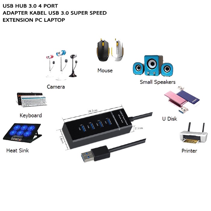 TERMINAL USB HUB 3.0 4 PORT ADAPTER KABEL USB EXTENSION PC LAPTOP