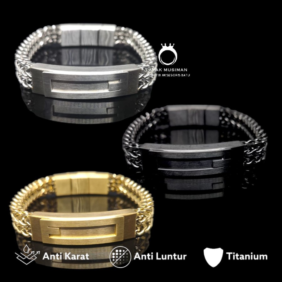 Gelang Pria Rantai Titanium Gold Emas Asli Original Super