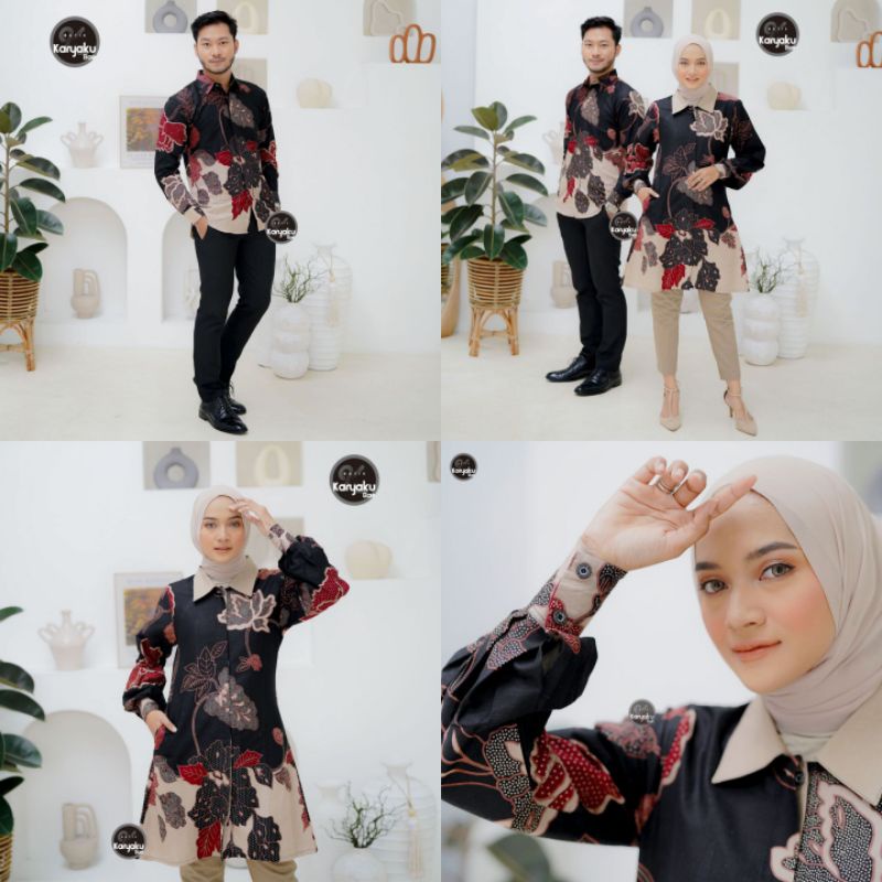 [BISA COD] COUPLE TUNIK KEMEJA BATIK COUPLE MODERN BATIK TRENDING INTERNATIONAL COUPLE