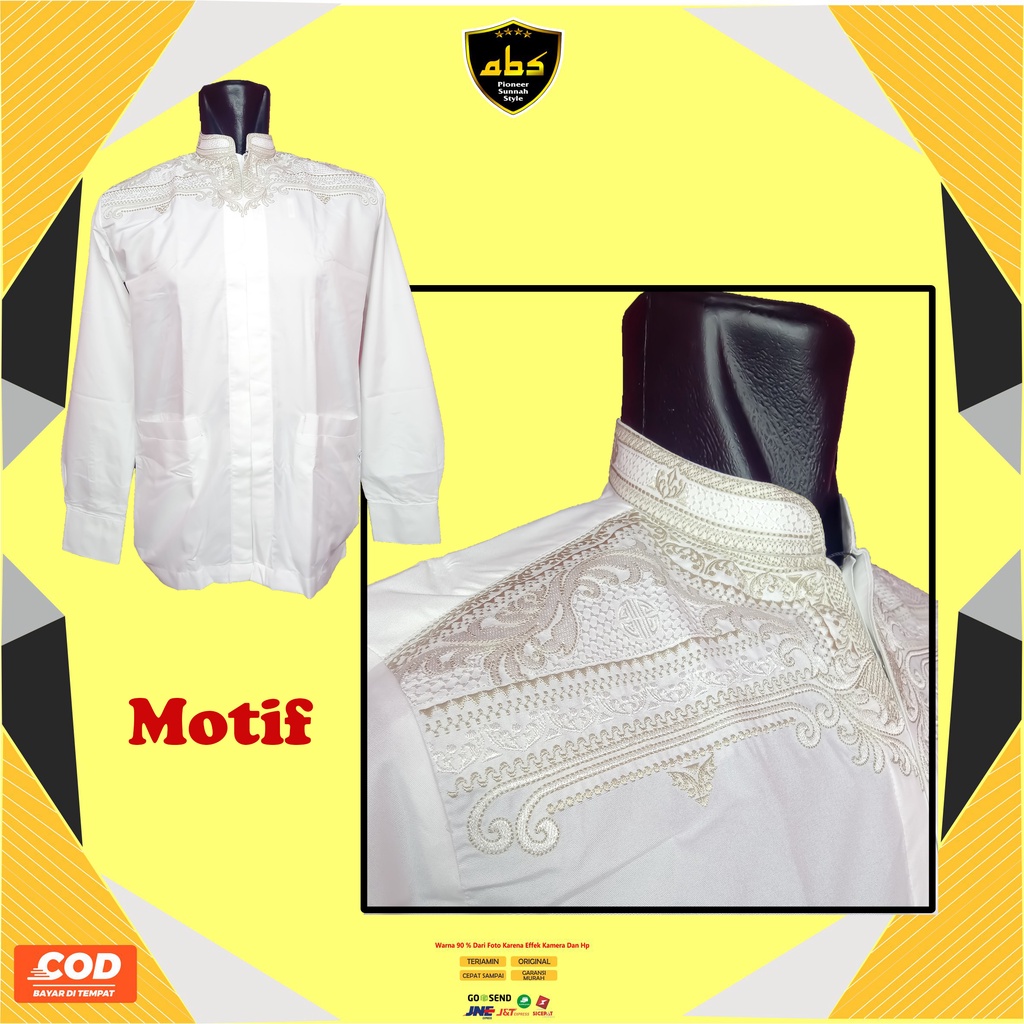 Baju Koko Putih Pria Lengan Panjang Manset Pakaian Muslim Haji Umroh Koko Premium Abu Sulthan