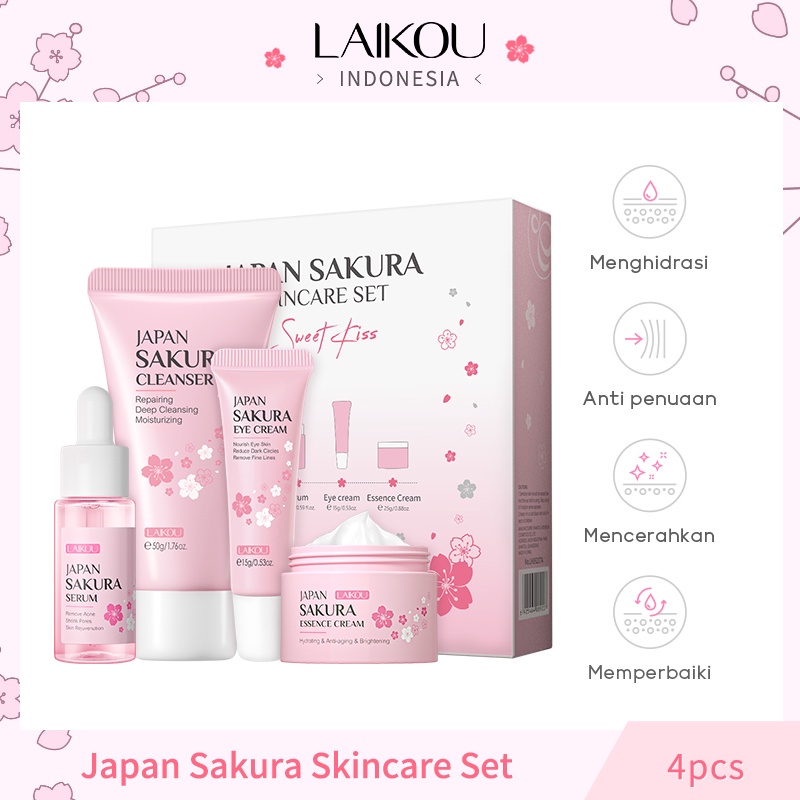 LAIKOU Sakura Brightening Gift Box Mengurangi Kantung Mata Krim Mata Mengurangi Bintik-bintik Hitam Serum Pelembap