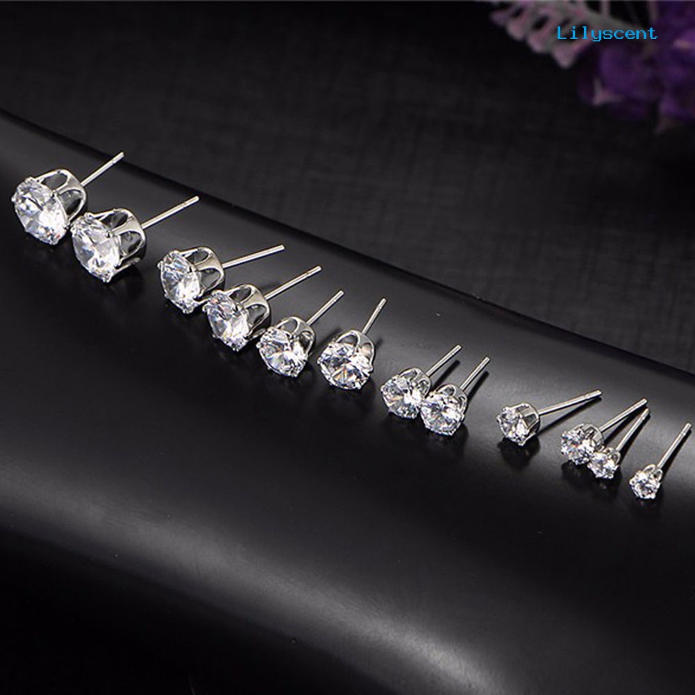 [LS] 6pasang Perhiasan Wanita Bulat Cubic Zirconia CZ Crown Ear Stud Earrings Hadiah Xmas