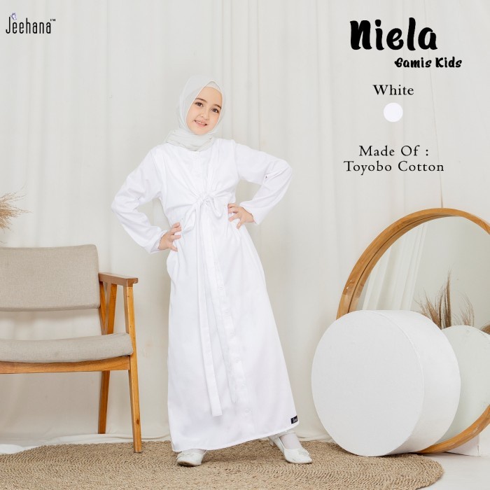 gamis anak perempuan muslim katun putih polos niela jeehana - 10