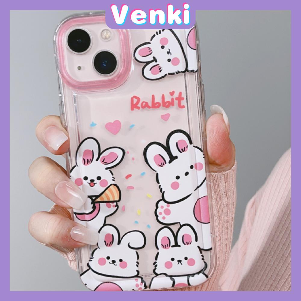 Case For iPhone 14 Pro Max TPU Soft Jelly Airbag Clear Case Cute Pink Rabbit Camera Protection Shockproof For iPhone 14 13 12 11 Plus Pro Max 7 Plus X XR