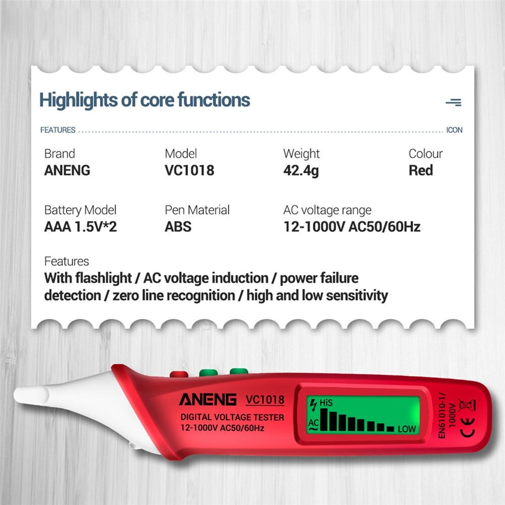 ANENG Tester Non Contact AC Voltage Detector 12 V - 1000 V - VC1018 - Red