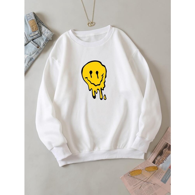 Sweatshirt Basic SMILE AND SAD II Sweater Crewneck Print DTF II Size M - XL Anak &amp; Dewasa ( Pria &amp; Wanita )