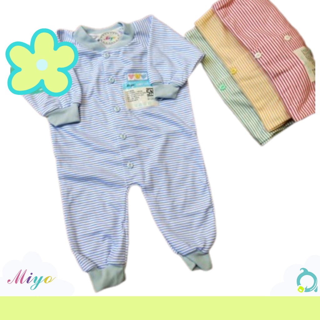 MIYO PAKET Isi 4 ( Salur / Polkadot / Merah ) Jumper / Baju kodok buka kaki / tutup kaki / Sleepsuit