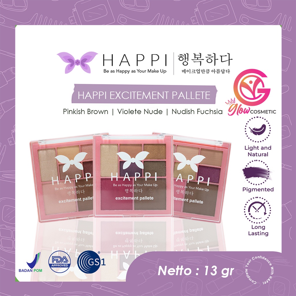 PALLETE MAKEUP HAPPI, HAPPI COSMETICS EXCITEMENT PALLET, 4 IN 1 PALLETE