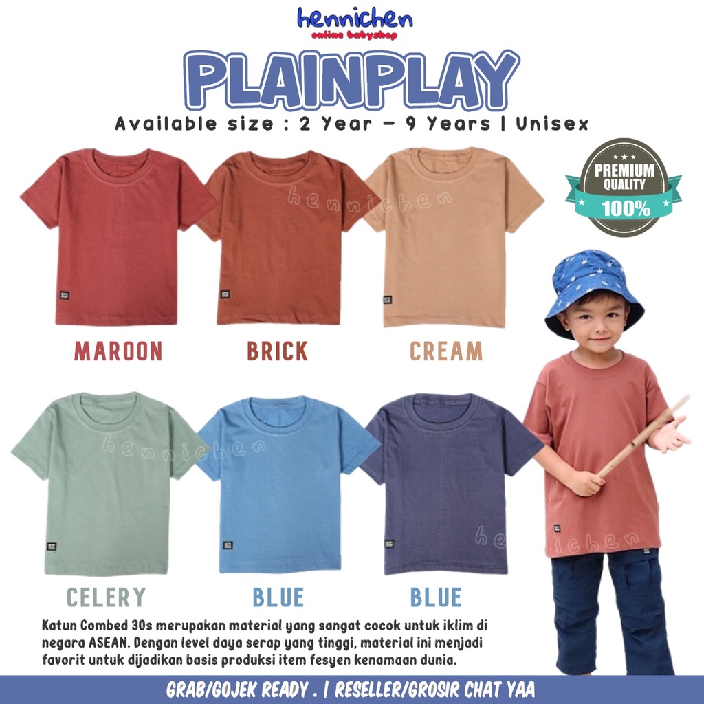 PLAINPLAY KAOS POLOS ANAK BAJU ANAK LAKI-LAKI PEREMPUAN KAOS ANAK UNISEX 2-9 TAHUN OVIKIDS